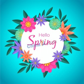 春天圆形花卉边框设计矢量